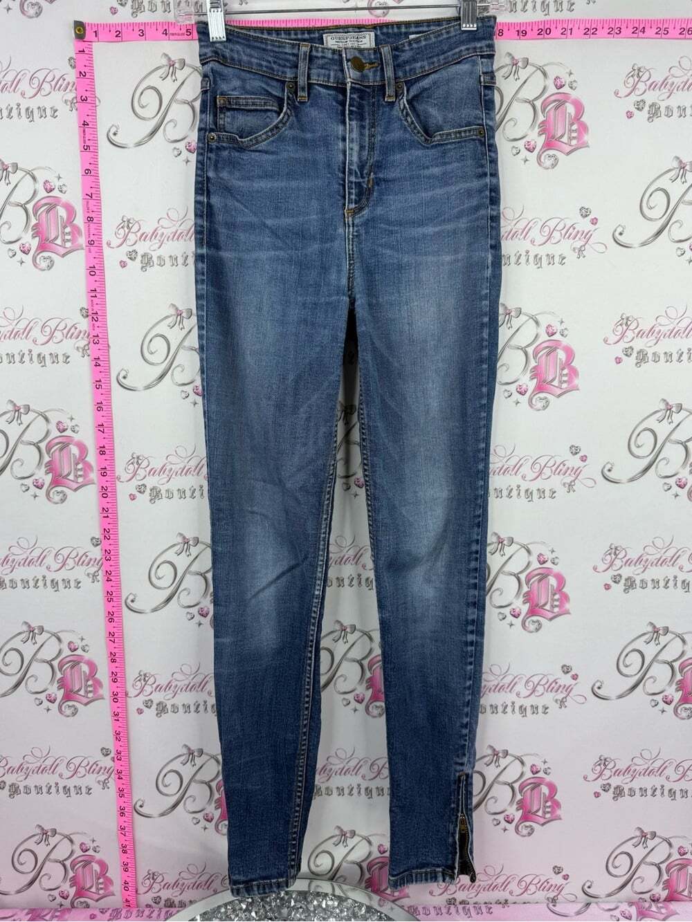 Guess 3 zip crop jeans retro Women's Skinny Jeans in Medium Blue Wash